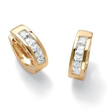 2.96 TCW Princess-Cut Cubic Zirconia Huggie-Hoop Earrings Gold-Plated