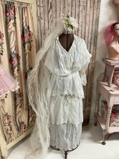 Antique Victorian Ladies Wedding Dress And Veil Cotton Fabric Ruffled AB