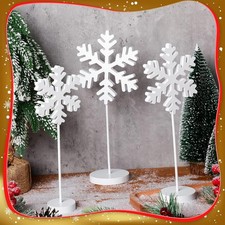 3 Pieces Christmas Snowflake Decorations with Base Wooden Standing Snowflake