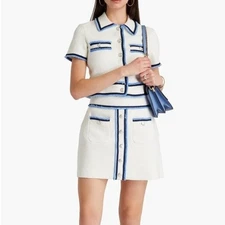 Maje Button Embellished Frayed Cotton-Blend Mini Skirt White Size 6