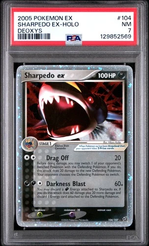2005 POKEMON EX DEOXYS #104 SHARPEDO EX-HOLO PSA 7