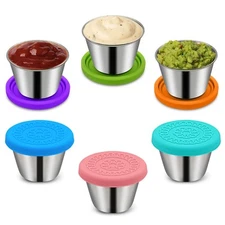 6Pack 2.4oz Small Condiment Containers with Lids Salad Dressing Container To ...