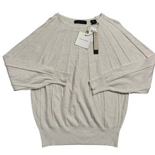 Tahari NWT Women's Pale Platinum Viscose Blend Cable Knit Sweater Size Small