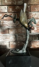 Bronze Vogel auf Ast mit Kirschen Auf Schwarzem Marmor Irenee Rochard