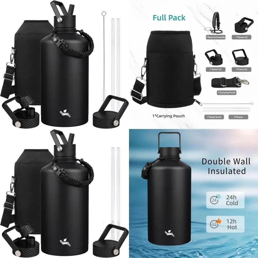 64oz Insulated Water Bottle Half Gallon BJPKPK w/ Straw Lid 