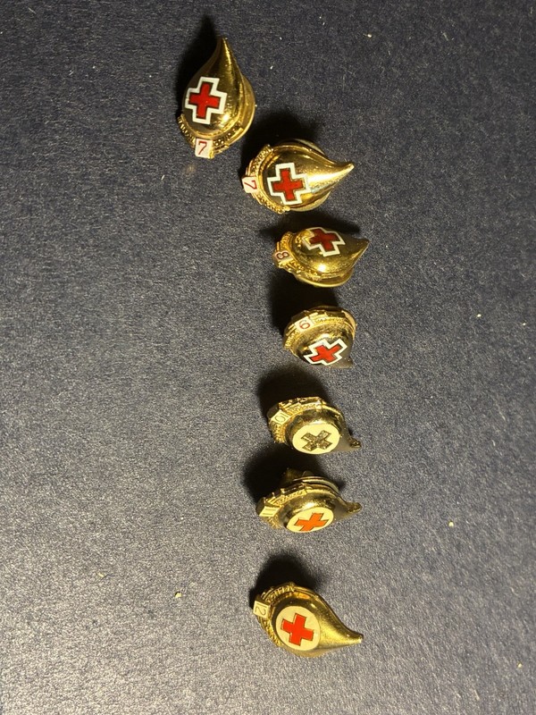 7 Vintage Red Cross Blood Gallon Donor Donation Award Pins Lot  7,7,8,9,10,11,12