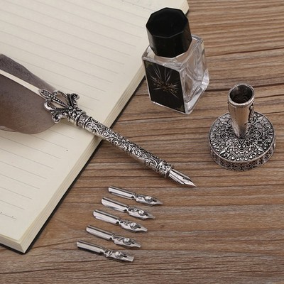 Dip Pen Ink Set Vintage Quill Writing Stationery Gift Box