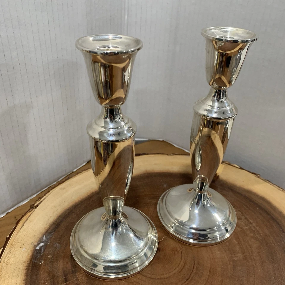 Wallace Sterling Weighted Reinforced Candlesticks Set Of Two Old Money Christmas - Image 4 of 4