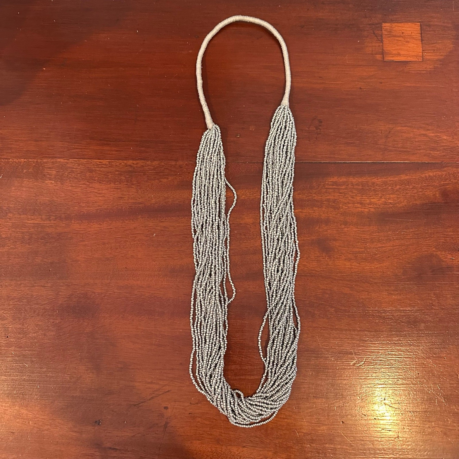 Gray Multi Strand Beaded Necklace Statement Grey … - image 5