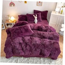 Faux Fur Plush Comforter Sets Queen - Ultra Soft Full/Queen Grape Purple