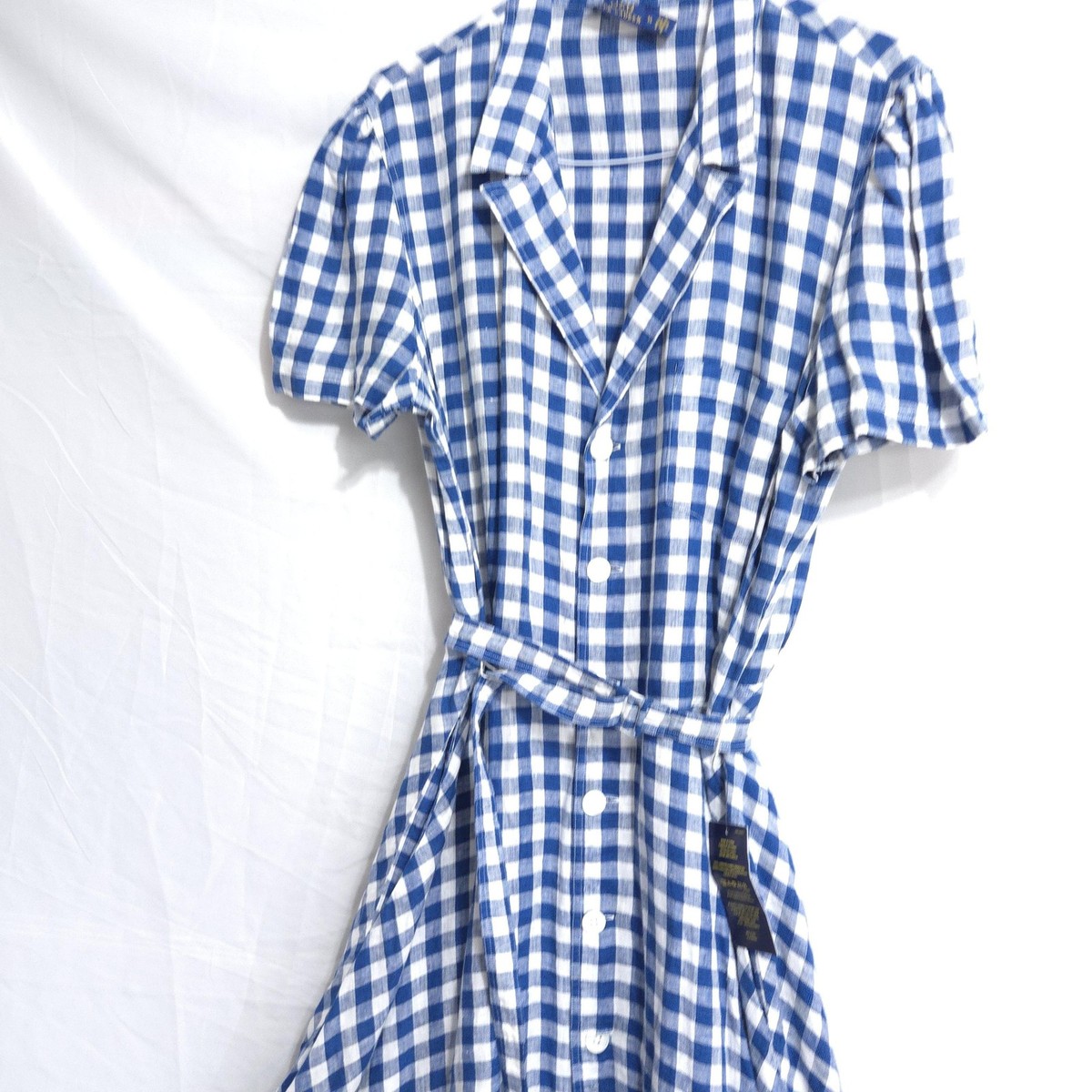 Polo Ralph Lauren 100% LINEN Dress Womens 14 Medium Blue White CHECK  Gingham | eBay