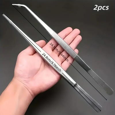 2pcs Stainless Steel Kitchen Tweezers Precision Cooking Tongs Set - NEW