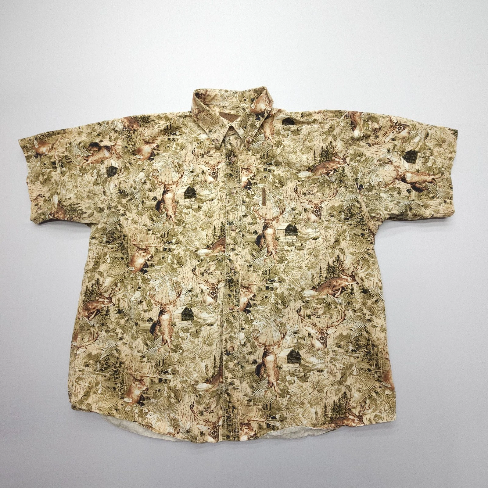 VTG North River Button Down Shirt Mens XL Western Rustic Deer Buck Novelty Print