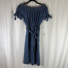 J. Crew Chambray Dress Womens 00 Blue Pull On Short Sleeve Cold Shoulder Pockets