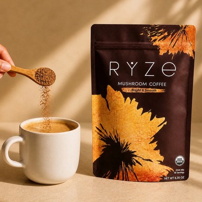 RYZE Mushroom Coffee 30 Servings Organic Energy Gut Health Focus Powder Blend