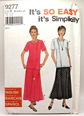 VTG Simplicity 9277 Misses Top Skirt Sewing Pattern Size 6 - 24 Uncut Women Easy