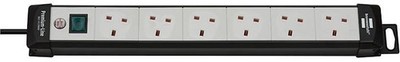 BRENNENSTUHL - Premium-Line 6 Way Switched Extension Lead, 5m Black / Grey