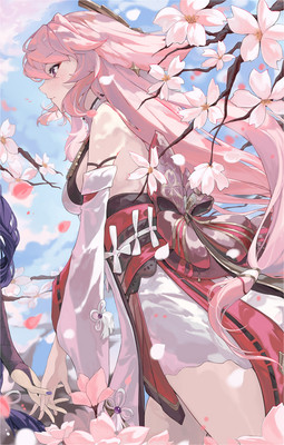 Anime girls yae miko genshin impact raiden shogun Custom Gaming Mat Desk