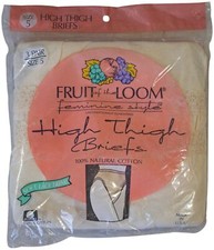 New VTG 90s FRUIT OF THE LOOM High Thigh Brief Granny Panties Sz 5 Beige 3 PAIR