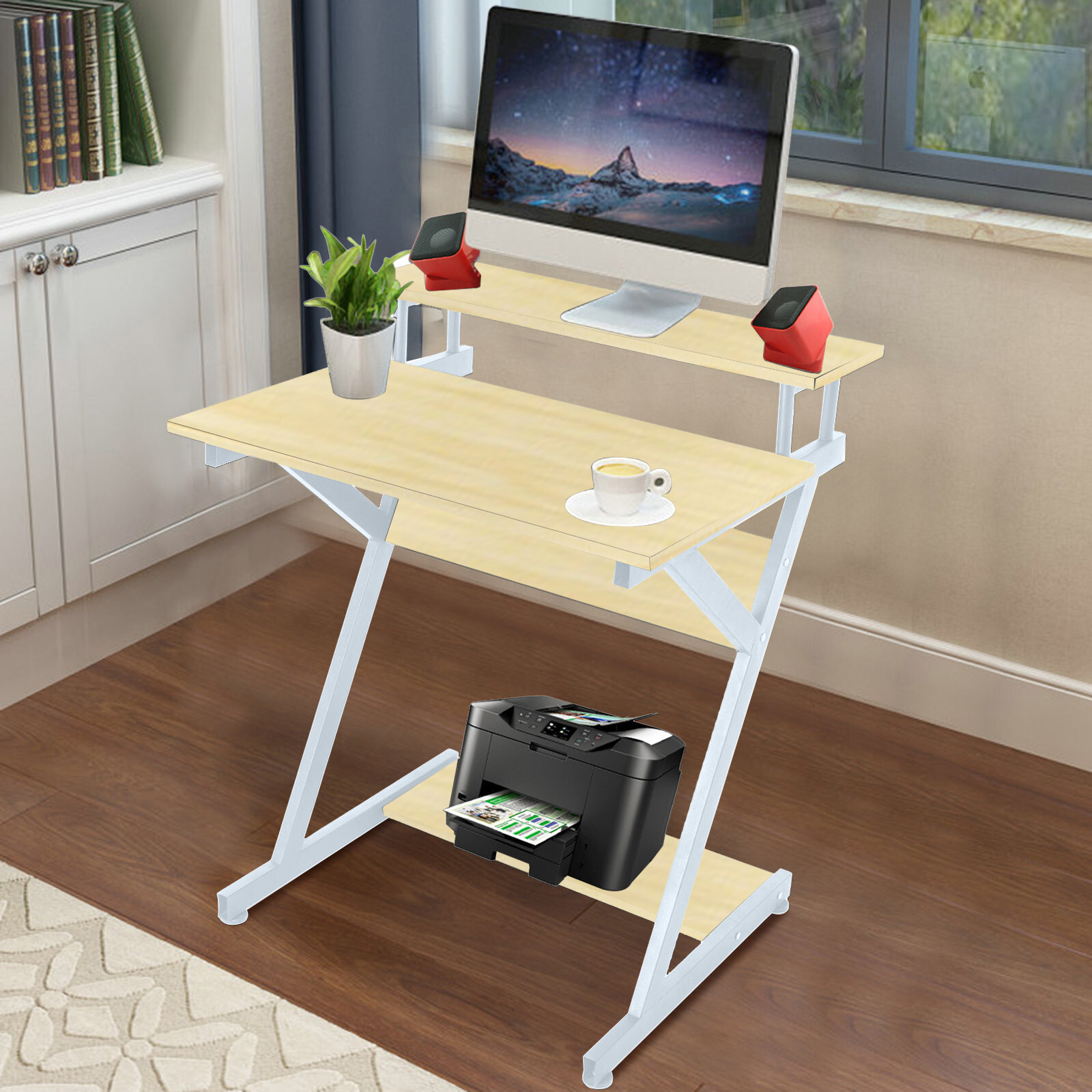 Compact Corner Computer Desk with Monitor Shelf for Small Spaces-image