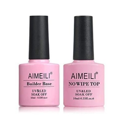 AIMEILI Hema Free Gel Nail Polish 5 in 1 Builder Base and No Wipe Top Set Soak