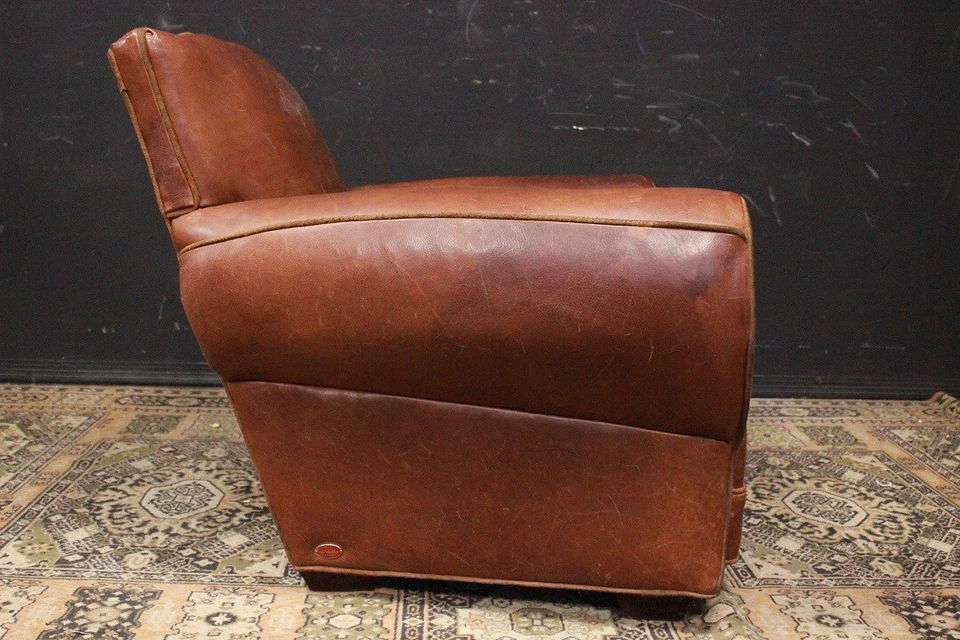 Splendida poltrona provenienza Inghilterra UK bergere pelle marrone chiaro - Immagine 4 di 4