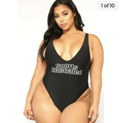 Sports Illustrated Logo Swimsuit One Piece Sz 18 NWT Style Cheeky Deep V Neck