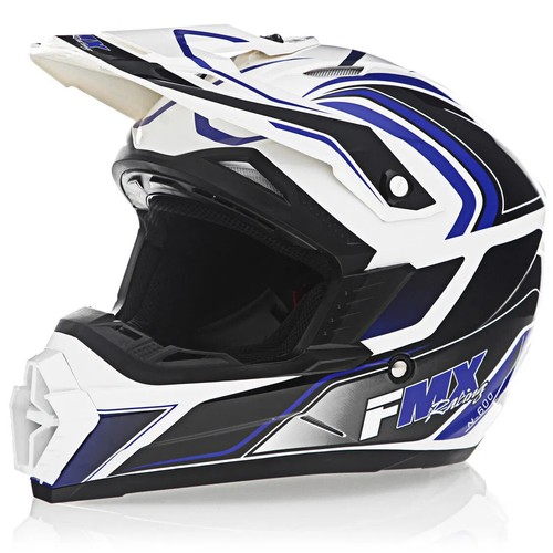FMX N-600 Medium Motocross Helmet, White & Blue, Double D Closure, DOT 07-6045