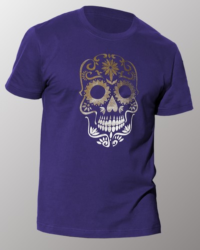 SUGAR SKULL GOLD FOIL DESIGN RINGSPUN COTTON T-SHIRT GOTH TRIBAL HIPSTER GRUNGE - Picture 2 of 8