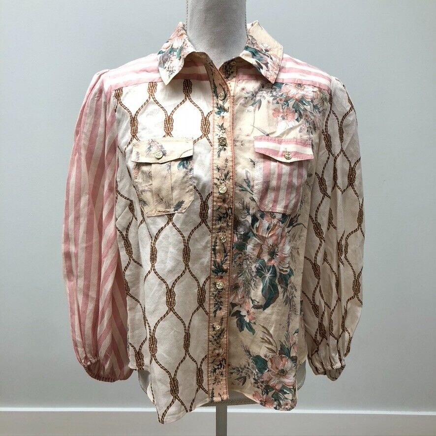 Zimmermann Moonshine Printed Shirt Blouse Pastel Pink Ramie Zimmermann Moonshine Printed Shirt Blouse Pastel Pink Ramie