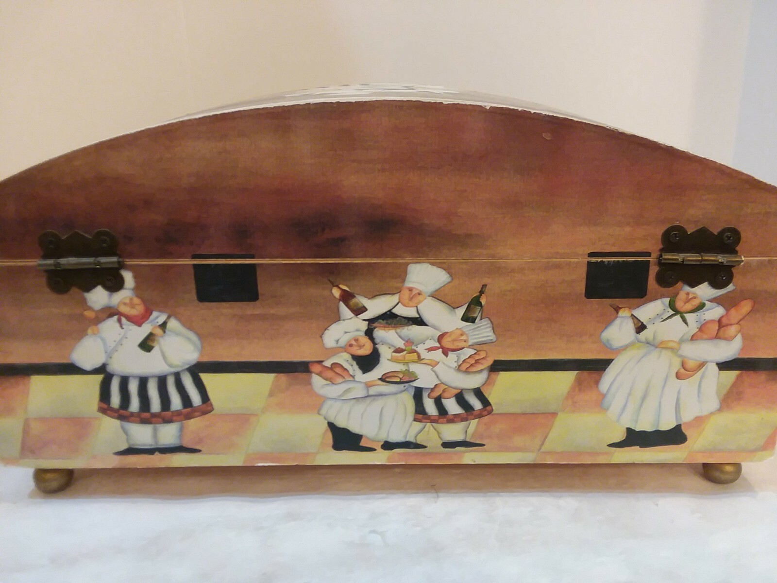 Large Chef Decorated Wood Box Kitchen Storage Recipe Box Hinged Lid