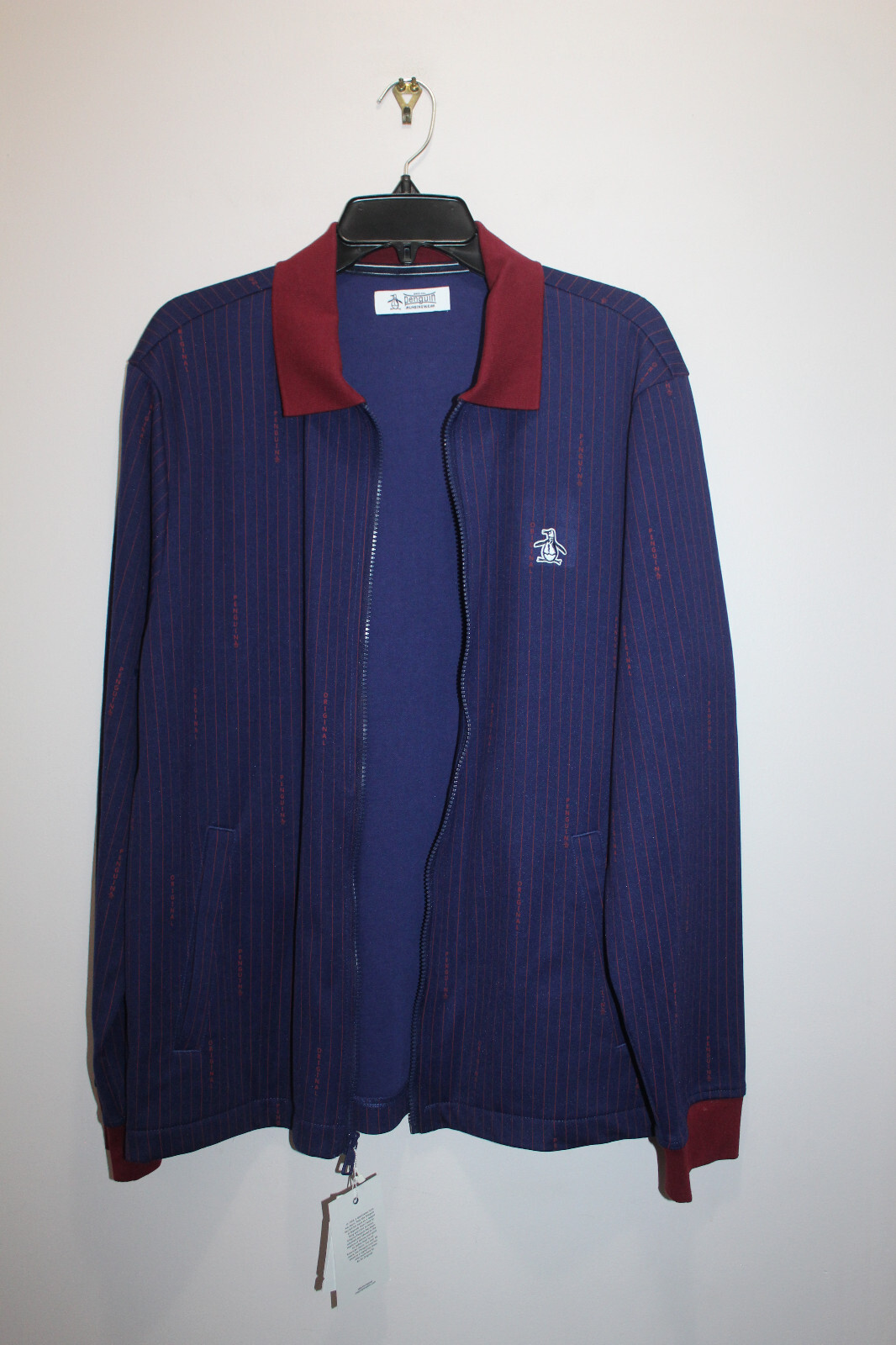 ORIGINAL PENGUIN MENS CASUAL TRACK JACKET FULL ZIP PINSTRIPE RHODONITE SIZE L image 2