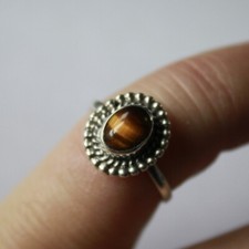 Antique Elegant Ring SILVER 925 with Natural Tiger Eye Stone SIZE 7 1/4 S077