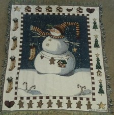 Snowman Christmas Holiday Winter Tapestry Throw Blanket Fringed 50 X 60