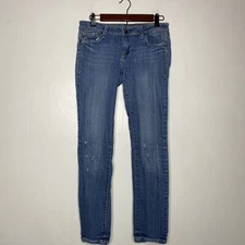 Vigoss Straight Leg Denim Jeans Jr Women Size 3/4 Distressed Stretch Button Flap