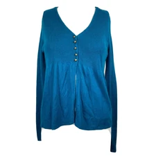 Boden Sweater Womens Sz 10 Blue Angora Cotton Cardigan Lightweight V Neck