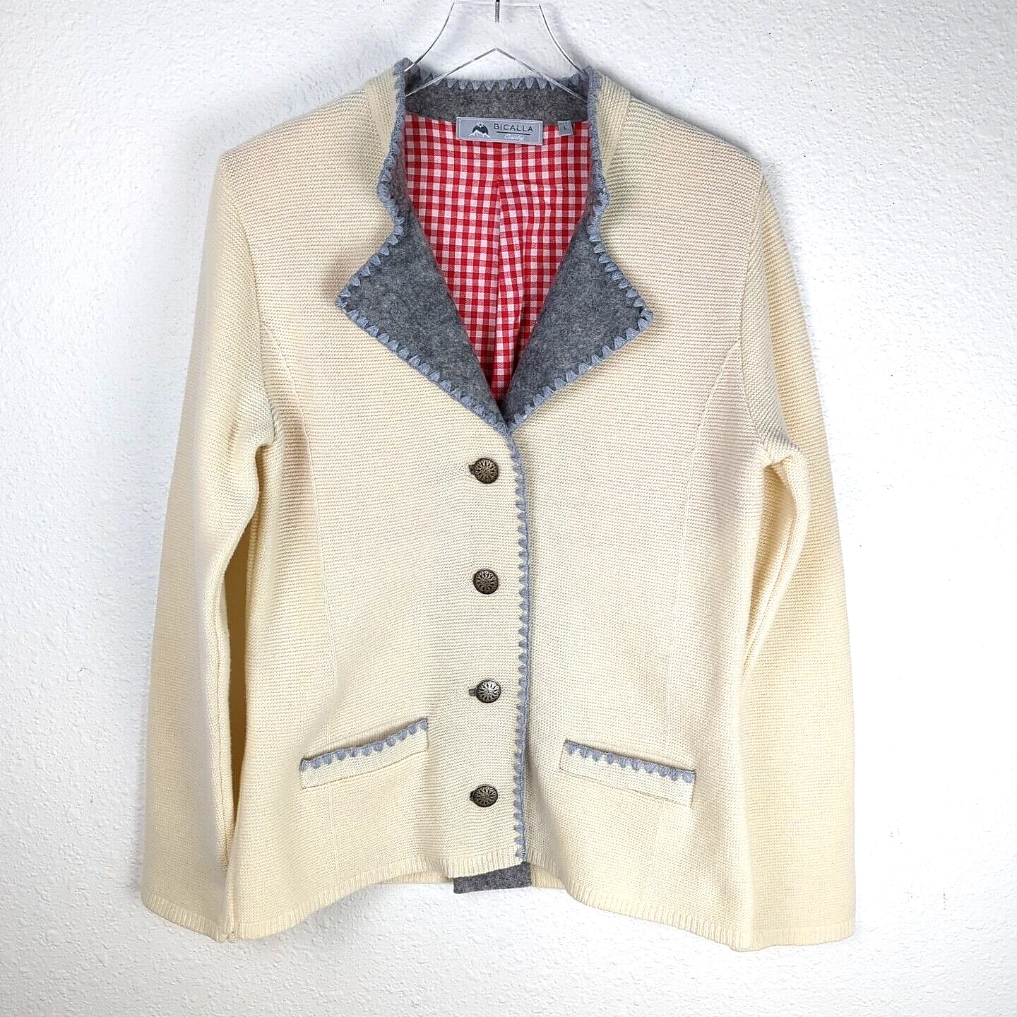 OFF WHITE Maglione Bicalla Donna Cappotto Lana Grande Grigio Avorio Babbo Bottone Tedesco