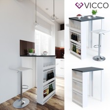 Vicco Table de bar avec étagère et compartiments table de café Blanc, Anthracite