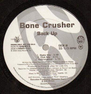 Bone Crusher (2) - Never Scared (The Takeover Remix) / Back Up / VG+ / 12'''', Pro