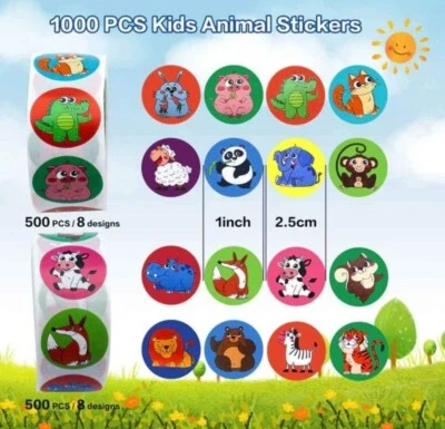 Kids Reward Animal Stickers Teacher School Award Chart Labels 1000 pcs; 2 rolls - Image 1 of 3