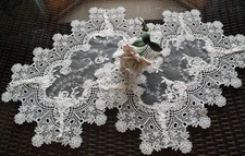 Doilies Set of 2 Place mat  End Table Sheer Lace Vintage English Rose Victorian
