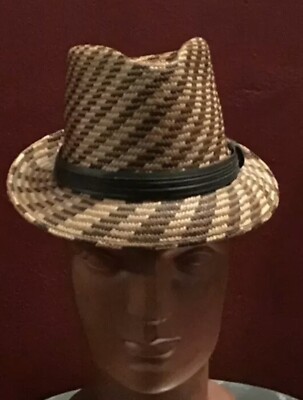 Vintage Makins New York Fedora Men Hat Raffia Beige Black