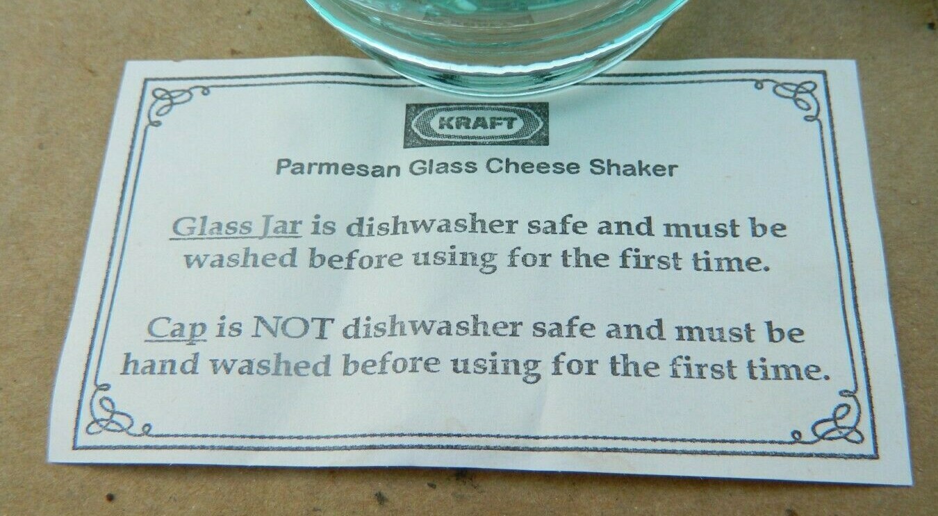 NEW Kraft 100 Grated Parmesan Cheese Green Glass Shaker Metal Lid With Paper Stunning