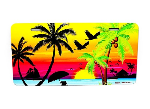 PALMERAS DE PLAYA TROPICAL PALMERAS OCEAN WAVE VELERO PUESTA DE SOL COCHE MATRÍCULA ETIQUETA AUTOMÁTICA - Imagen 15 de 15