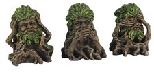 THREE WISE TREE GREEN MAN FACES ORNAMENTS SEE NO EVIL HEAR NO SPEAK NO NEW FUN