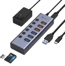 8 Port Powered USB Hub Multi ports USB 3.1 Data Adapter Hub For Keyboard Laptops