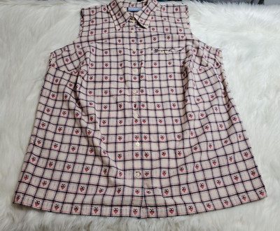 Liz & Me Women's 0X or 12 Red White Blue Button Up Top Shirt Red Blue HeartsR-23