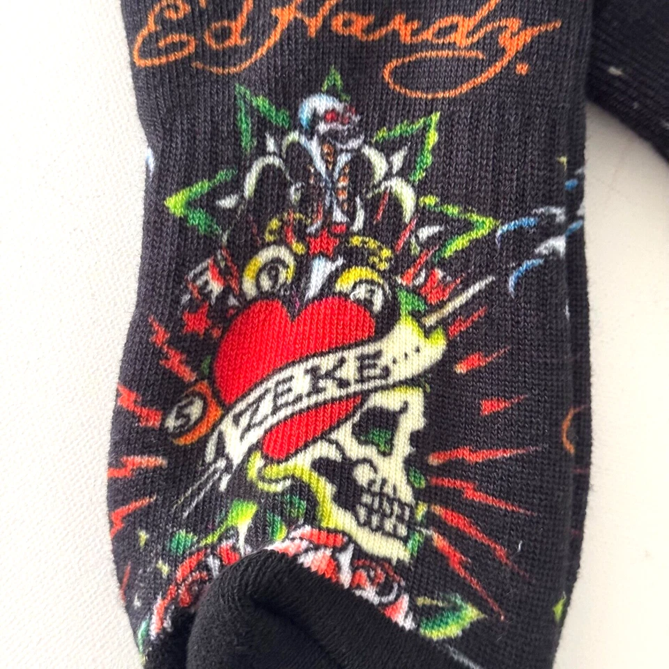 Ed Hardy Para Hombres 2 Pares Calcetines Acolchados Crew Negro Zapato 6-12 Calavera Corazón Tigre Foto 3 de 4