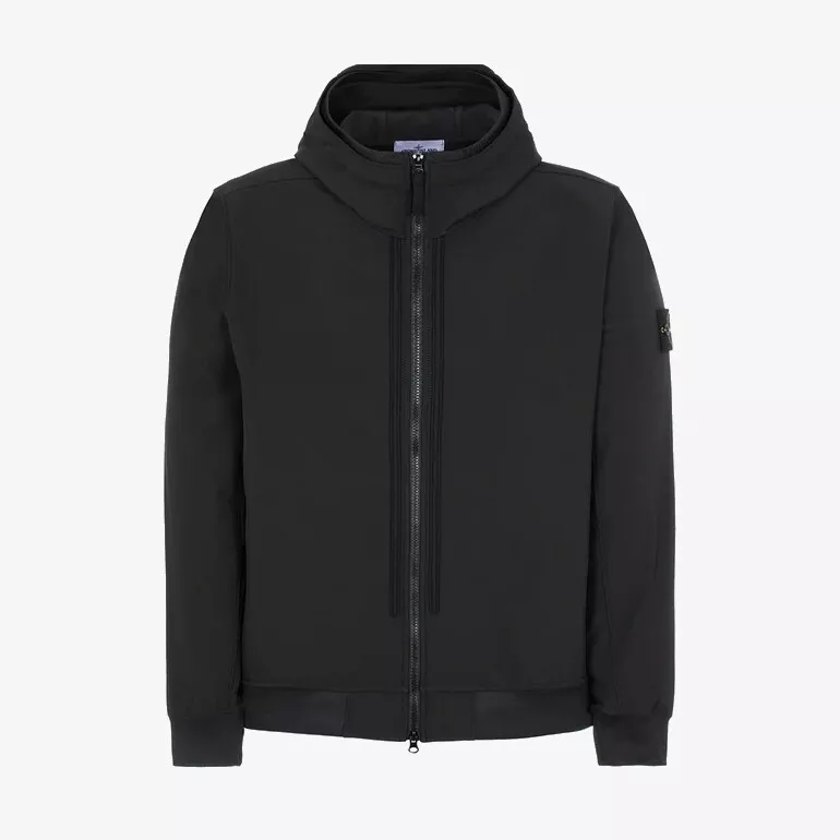 Stone Island Light Soft Shell-R E.Dye Hooded Jacket - Black