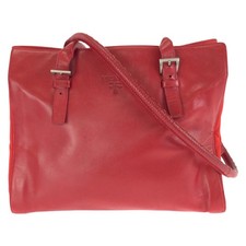 Prada Tessuto Leather Nylon Shoulder Tote Bag Women Red One Size